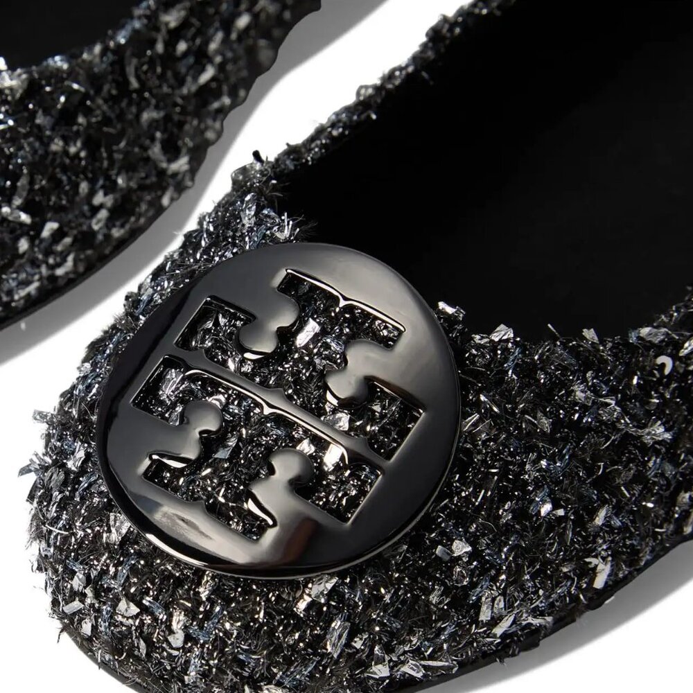 Tory Burch $348 LUREX SPARKLY BLINGY Minnie Ballet Travel Flats Tweed MANY SIZES - Picture 6 of 14